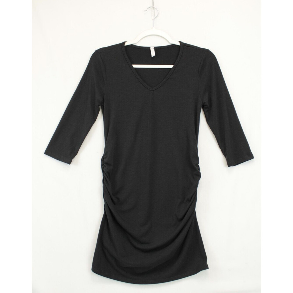 Pink Blush Maternity Top Small Soft Knit Ruched Sides‎ 3/4 Sleeves V Neck Black